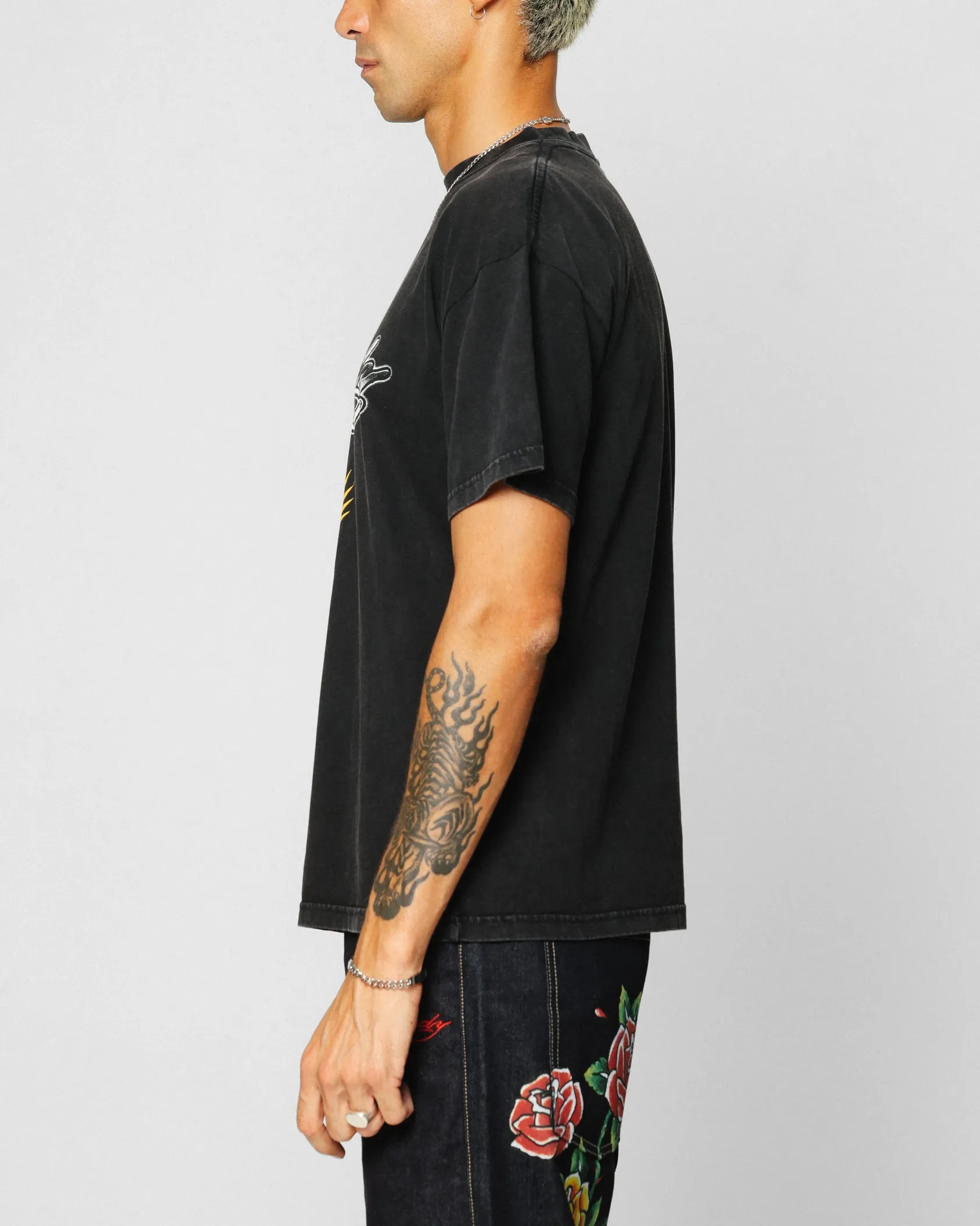 Ed Hardy Dragon Logo T-Shirt Black Acidwash