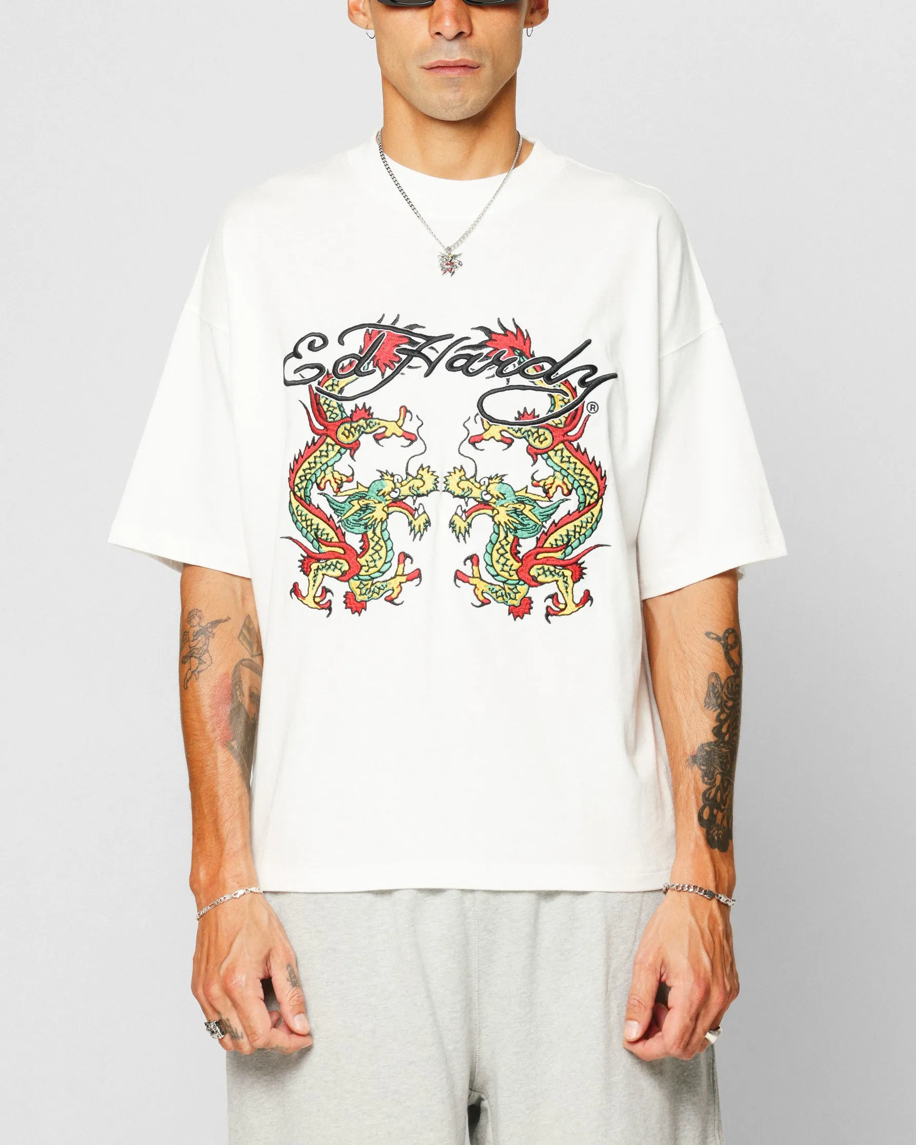Ed Hardy Dragon Oversized T-Shirt Off White