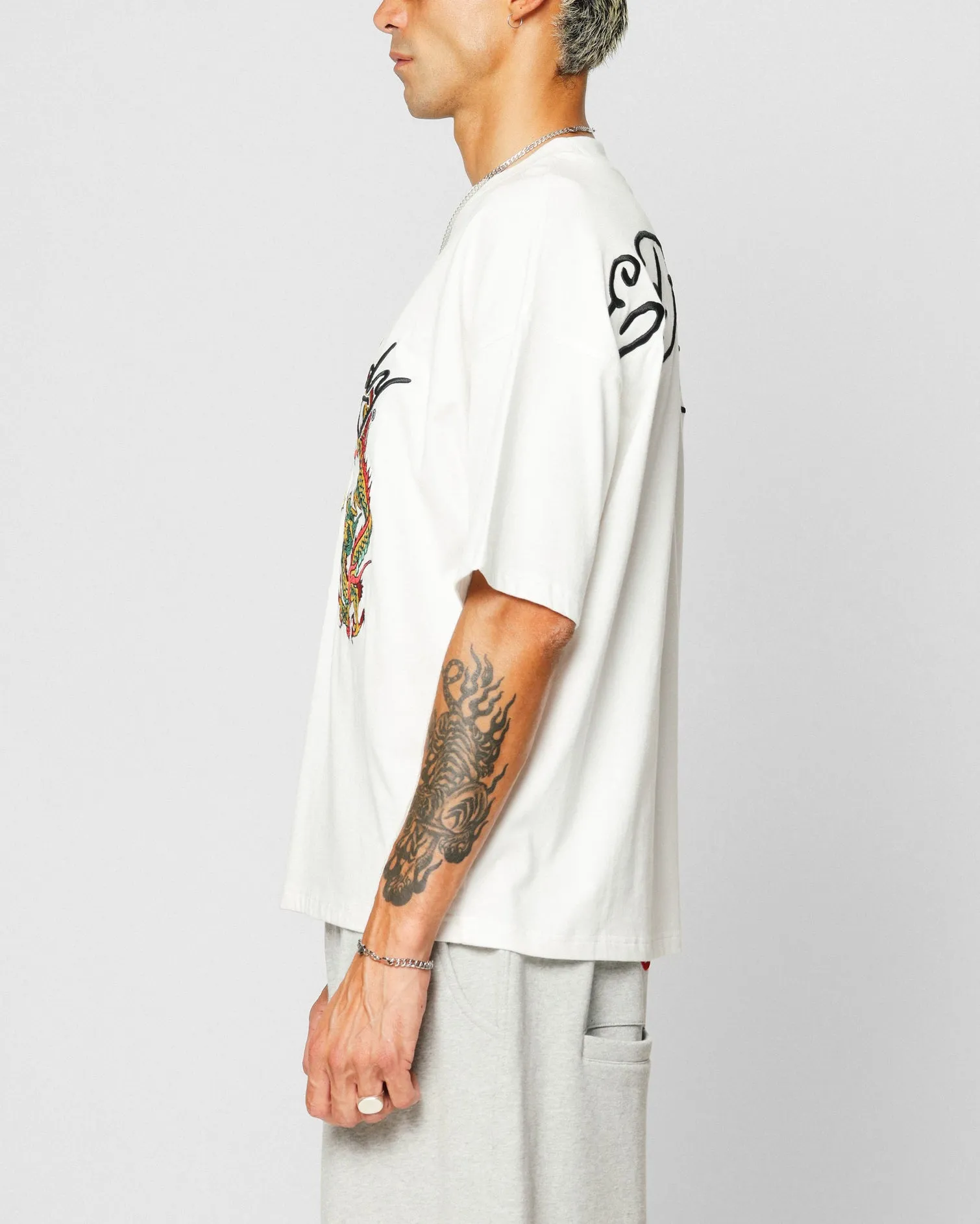 Ed Hardy Dragon Oversized T-Shirt Off White