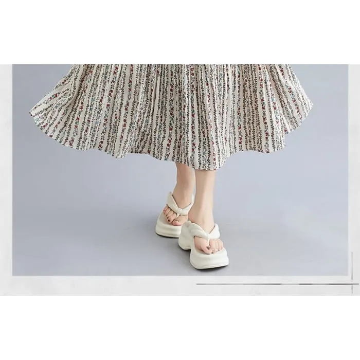 Elastic Waist Floral Print Accordion Pleated Maxi A-Line Skirt