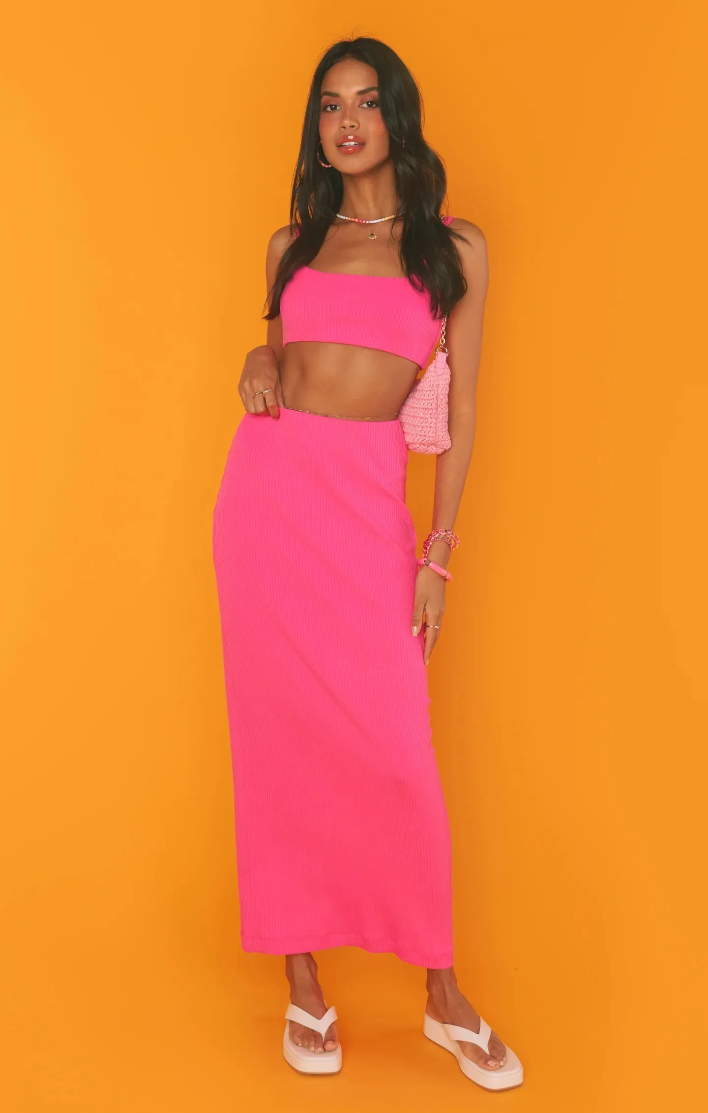 Elle Skirt | Hot Pink Rib Knit
