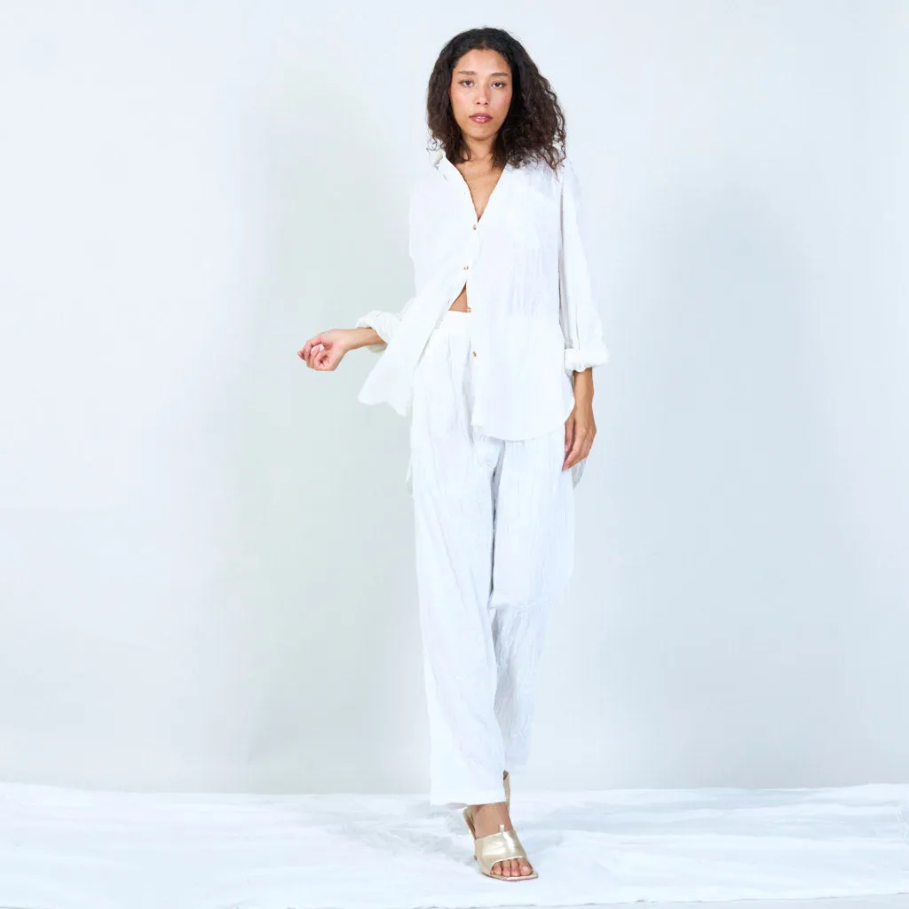 Embroidered linen pants with elastic waistband wholesale