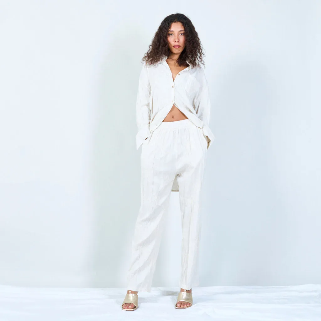 Embroidered linen pants with elastic waistband wholesale