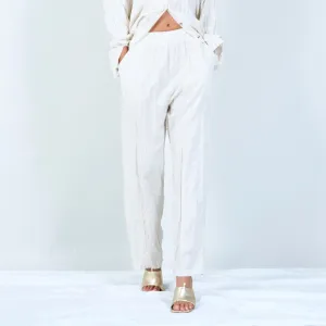Embroidered linen pants with elastic waistband wholesale