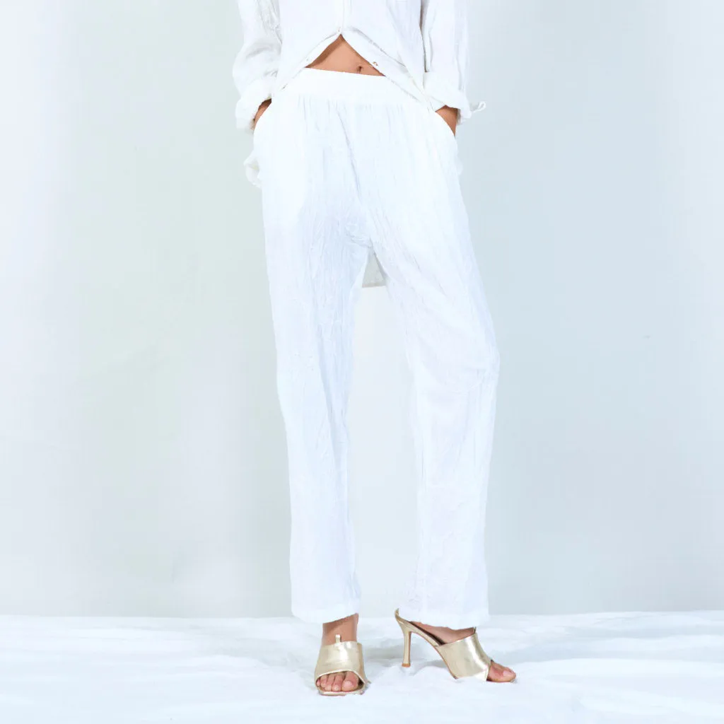 Embroidered linen pants with elastic waistband wholesale