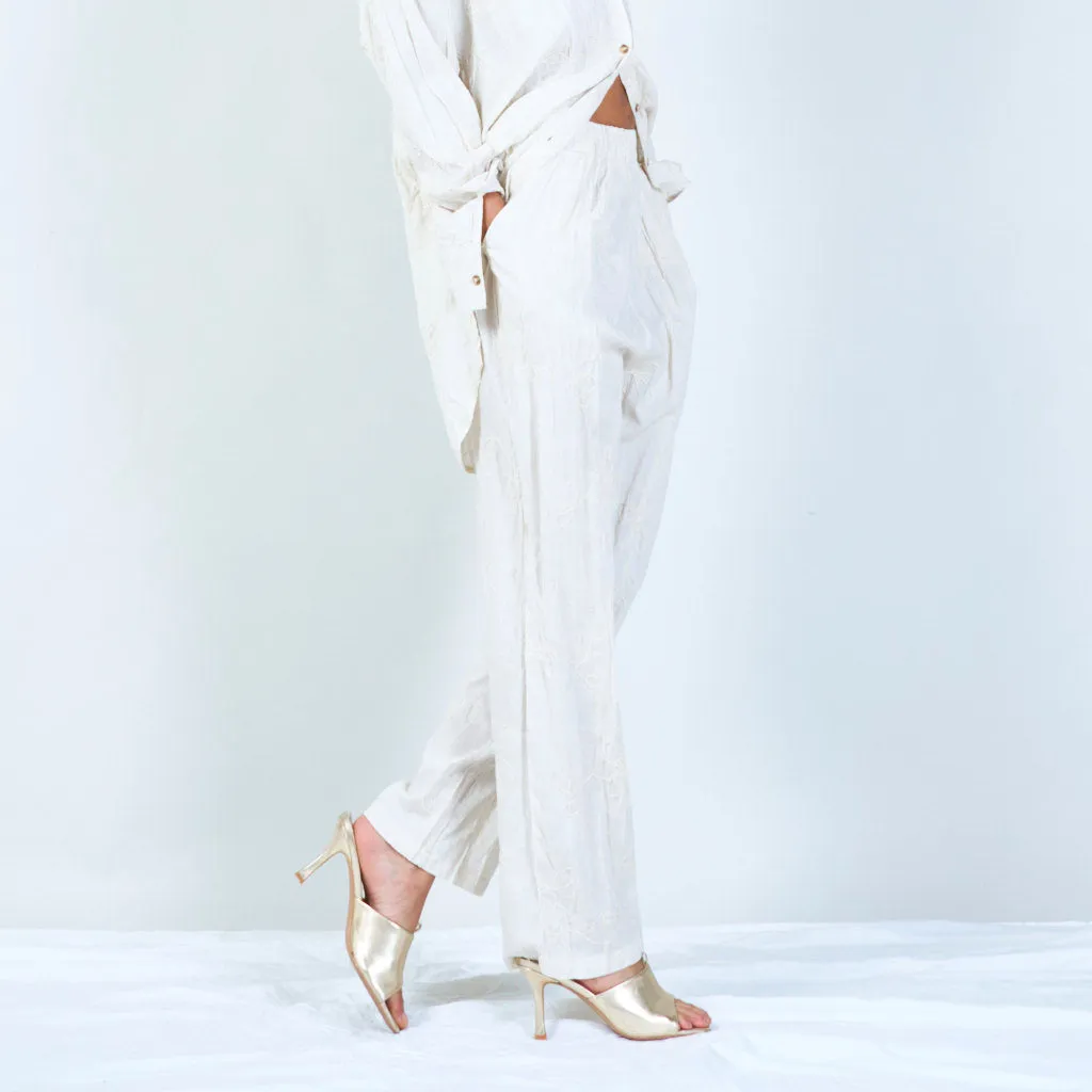 Embroidered linen pants with elastic waistband wholesale