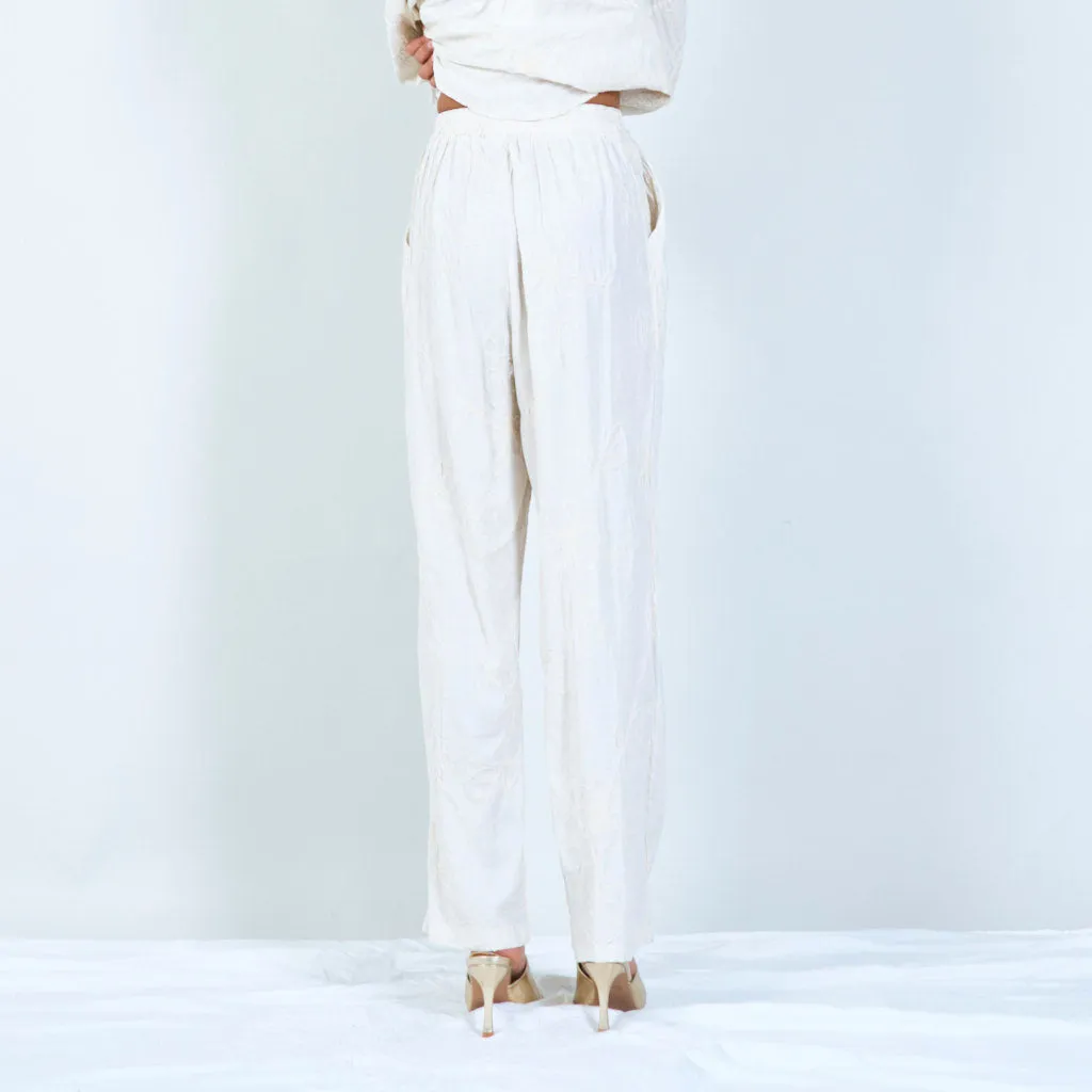 Embroidered linen pants with elastic waistband wholesale