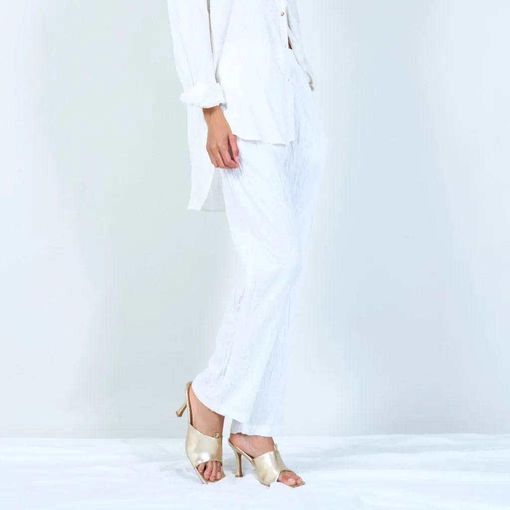 Embroidered linen pants with elastic waistband wholesale