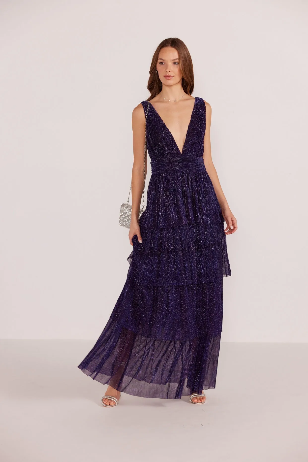 Enya Lurex Plisse Midi Dress