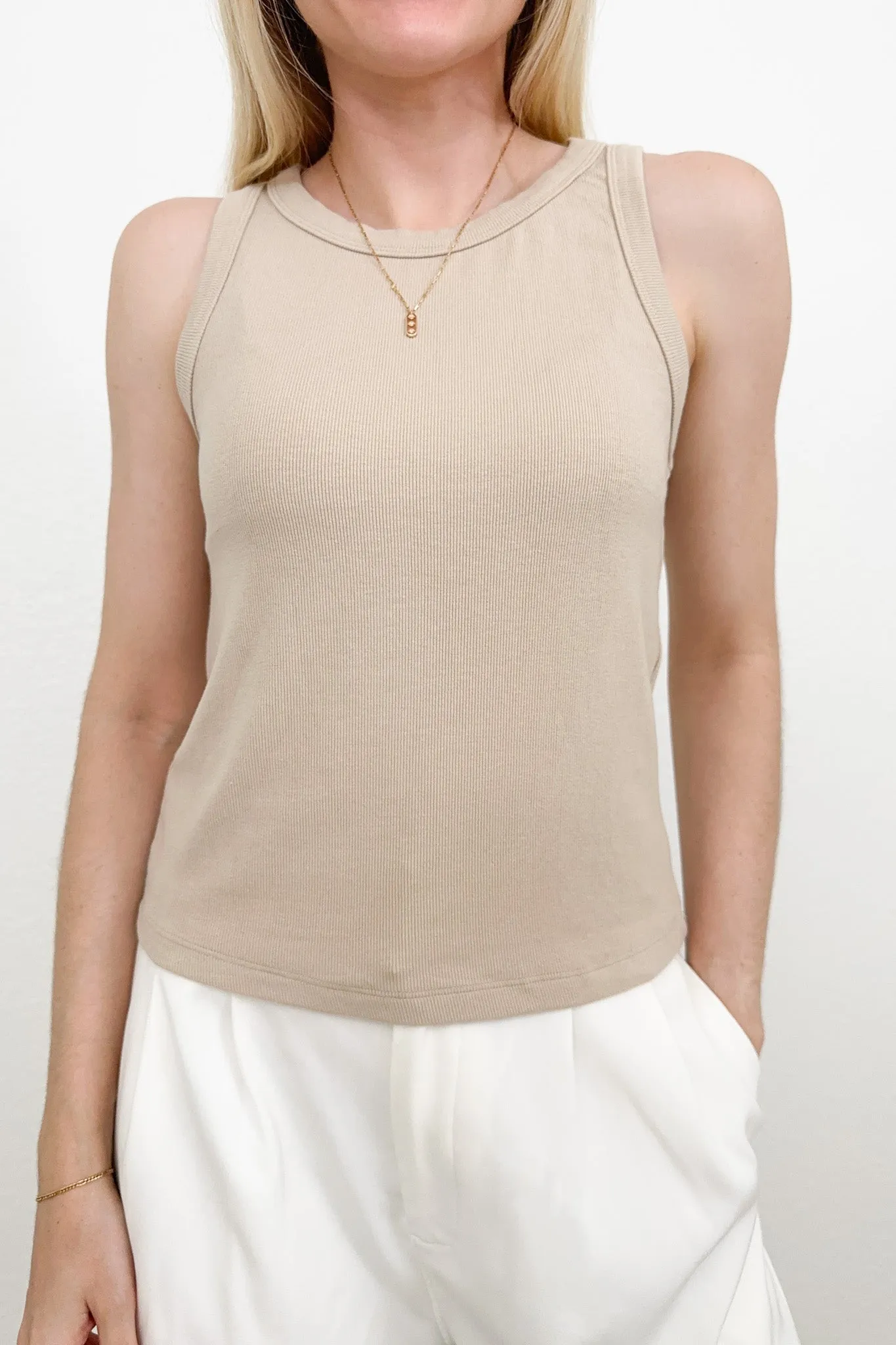 Everly Ribbed Knit Tank Top in Tan