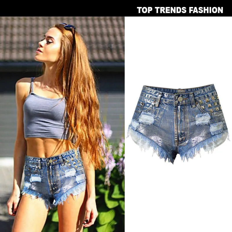 Fashion Individuality Women's High Waist Ripped Denim Shorts