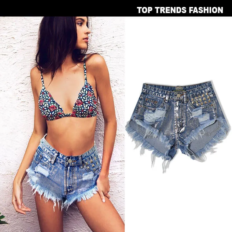 Fashion Individuality Women's High Waist Ripped Denim Shorts