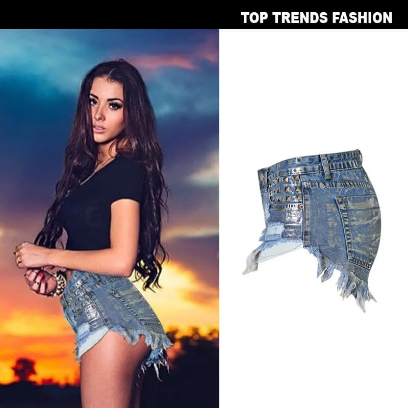 Fashion Individuality Women's High Waist Ripped Denim Shorts