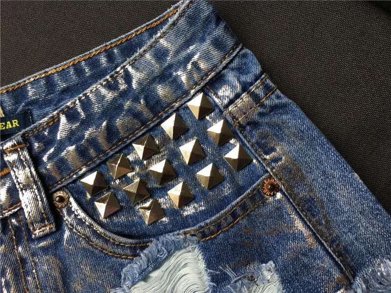 Fashion Individuality Women's High Waist Ripped Denim Shorts