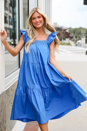 FINAL SALE - Summer Beauty Blue Tiered Midi Dress