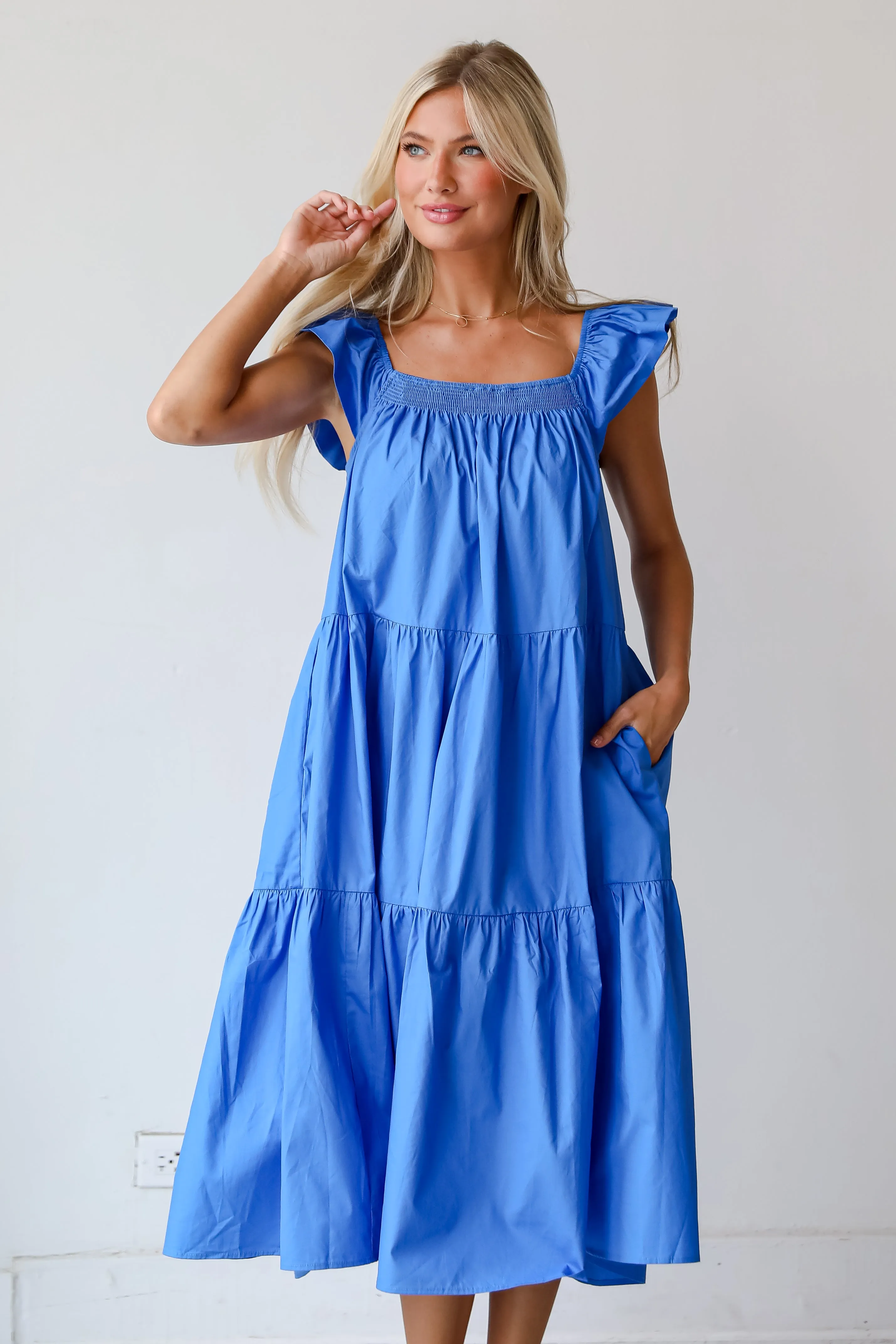 FINAL SALE - Summer Beauty Blue Tiered Midi Dress