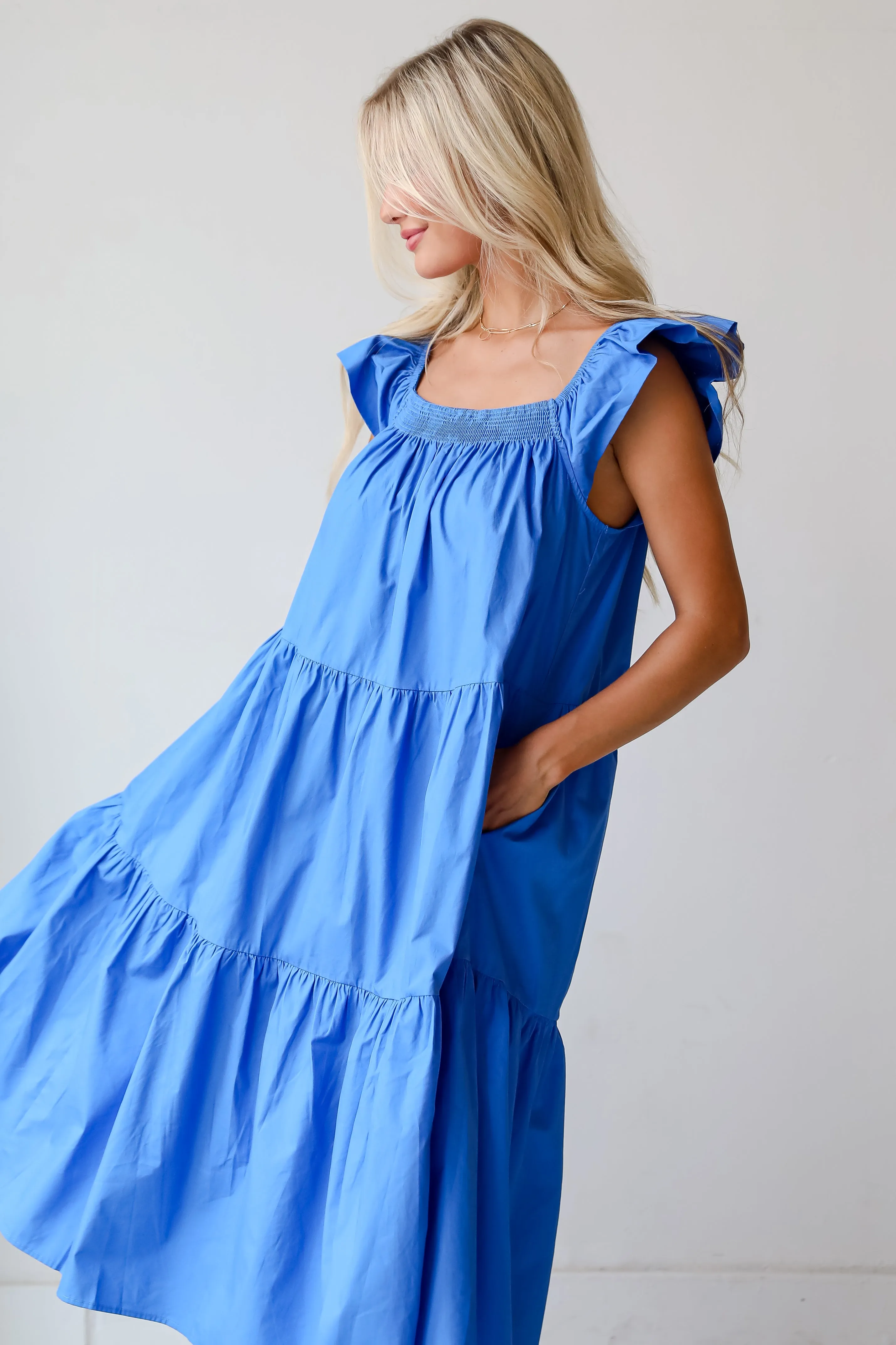 FINAL SALE - Summer Beauty Blue Tiered Midi Dress