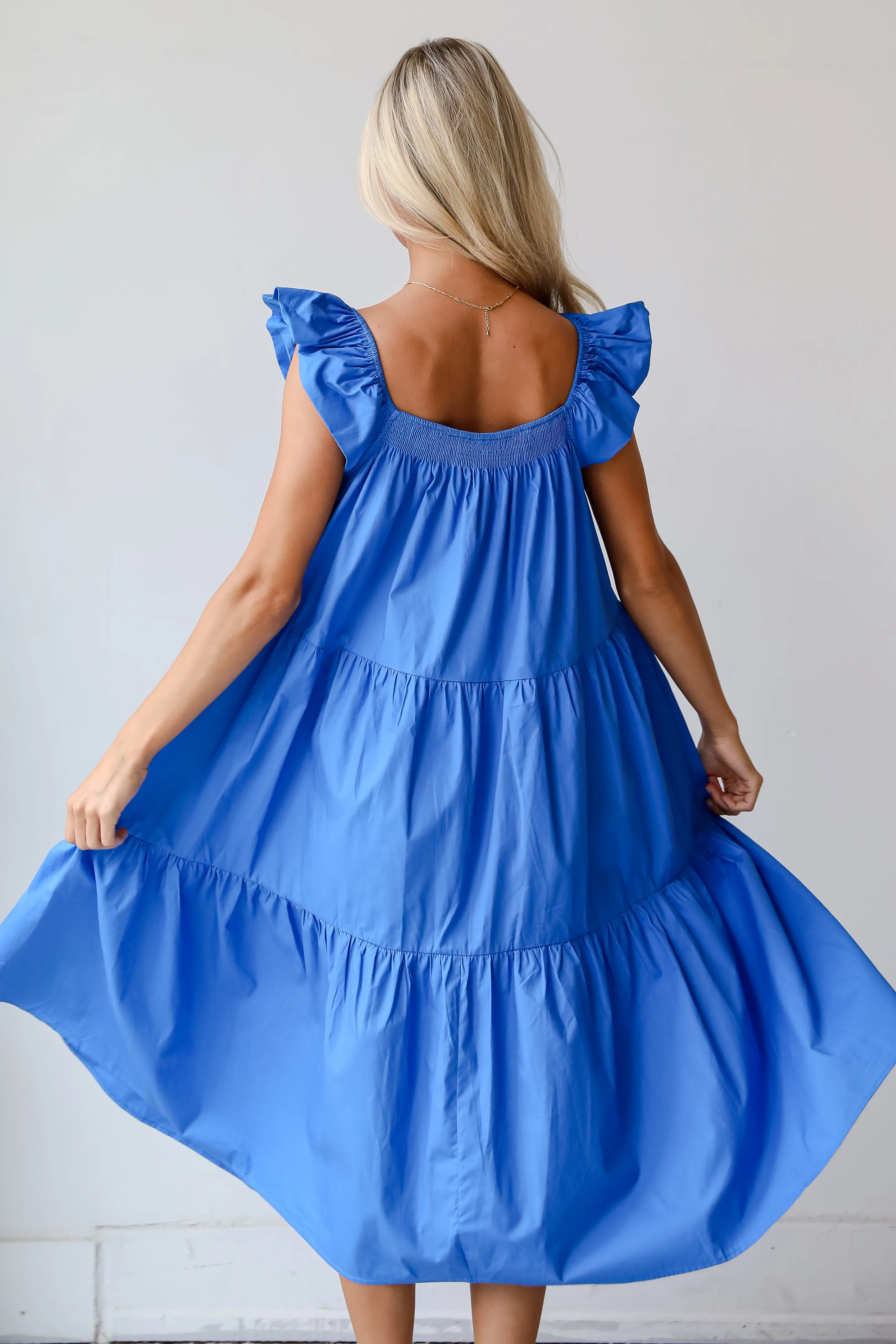 FINAL SALE - Summer Beauty Blue Tiered Midi Dress
