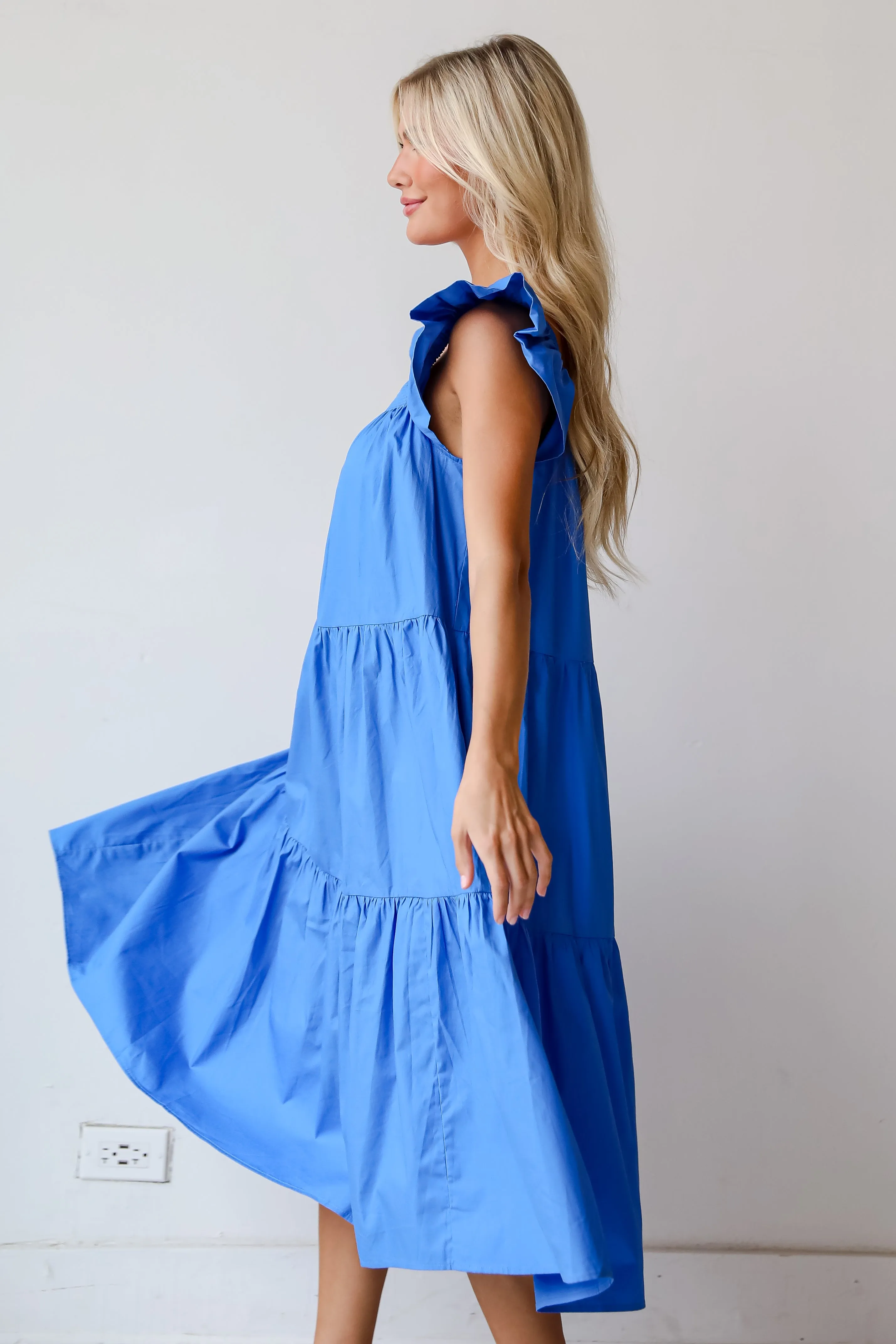 FINAL SALE - Summer Beauty Blue Tiered Midi Dress