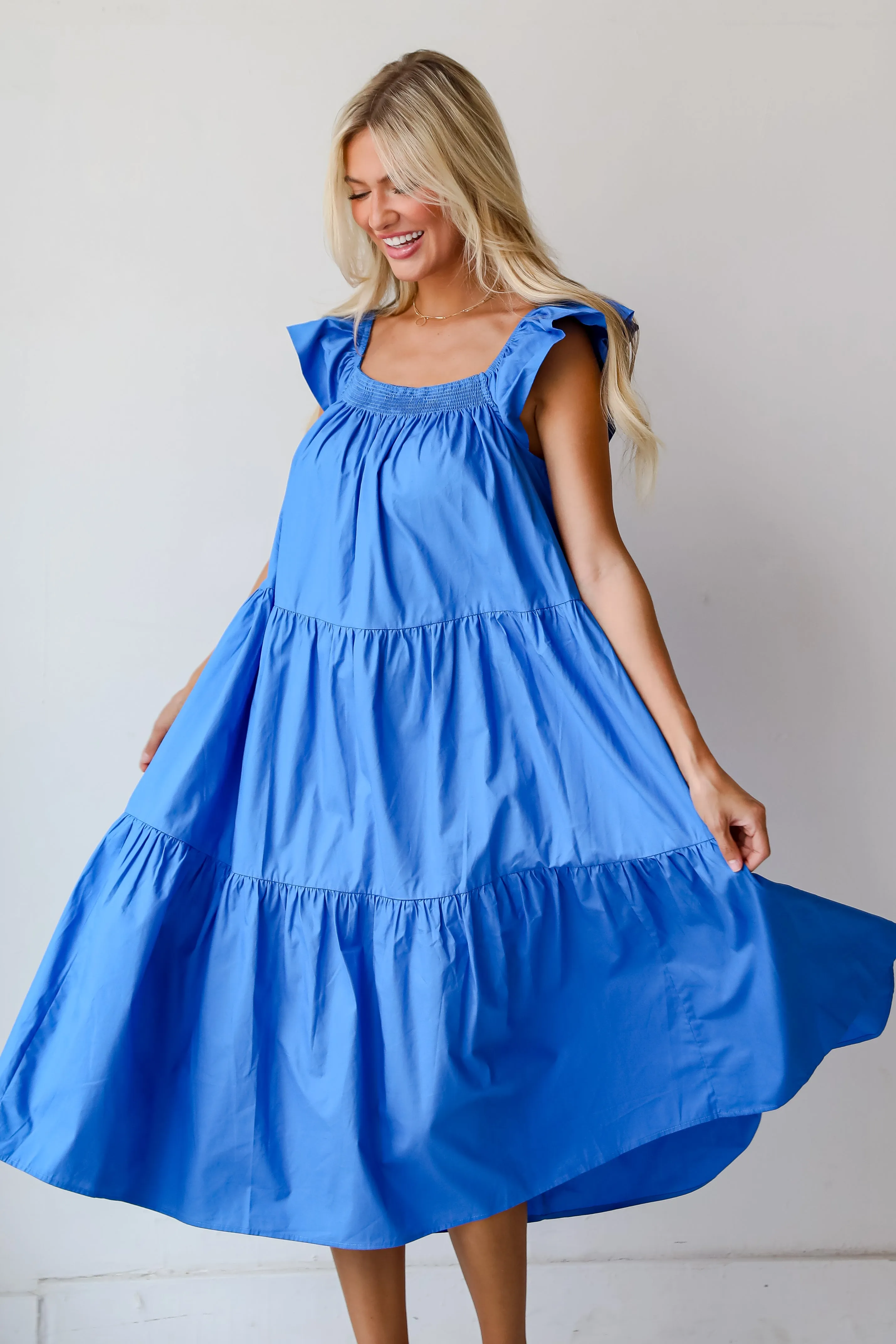 FINAL SALE - Summer Beauty Blue Tiered Midi Dress