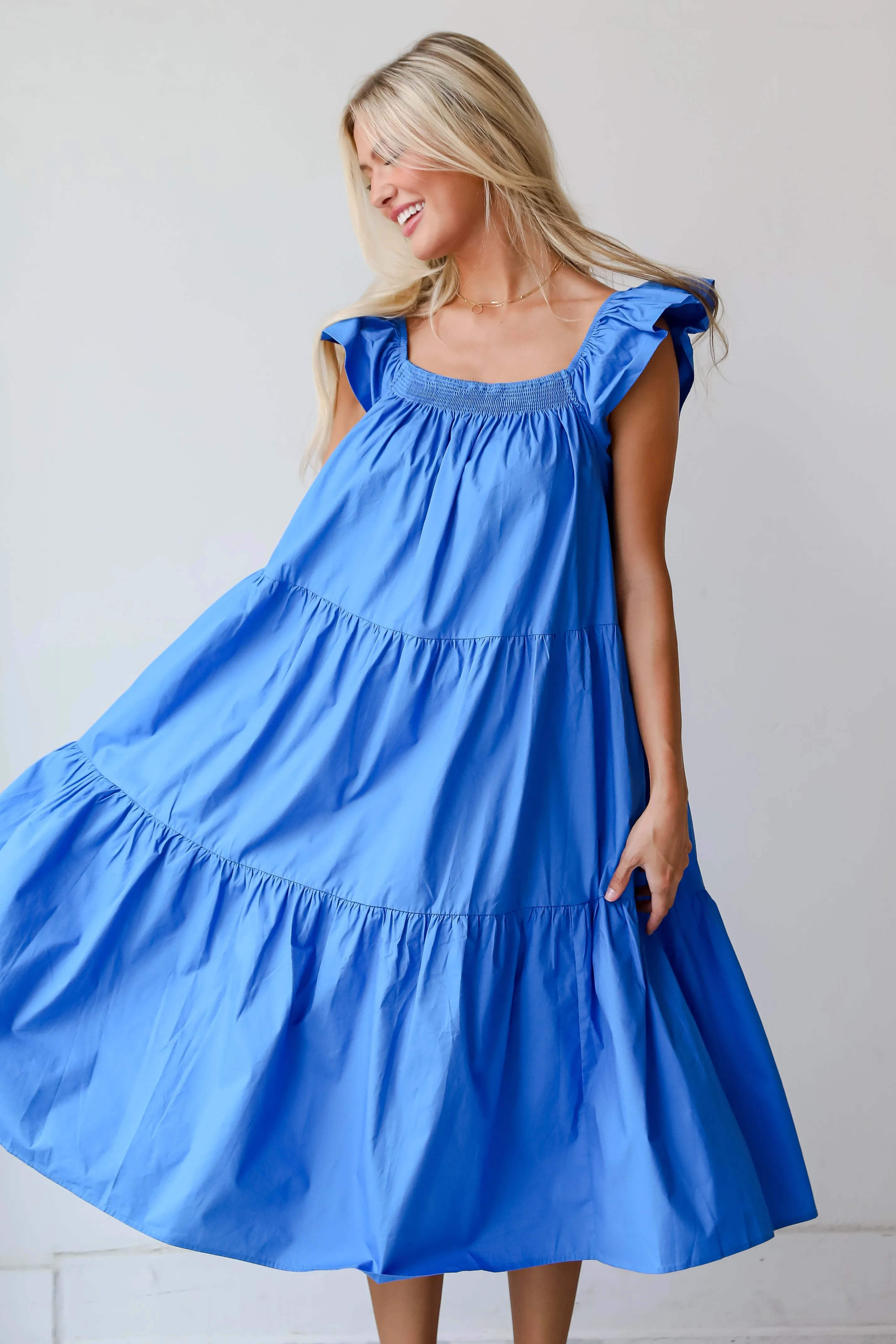 FINAL SALE - Summer Beauty Blue Tiered Midi Dress
