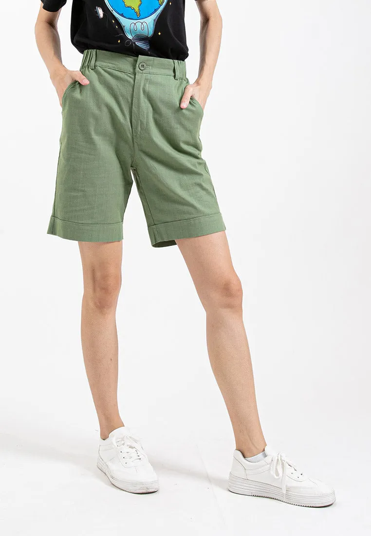 Forest Ladies 17/18" Stretchable Cotton Linen Elastic Waist Women Bermuda Shorts Pants | Seluar Perempuan - 860151