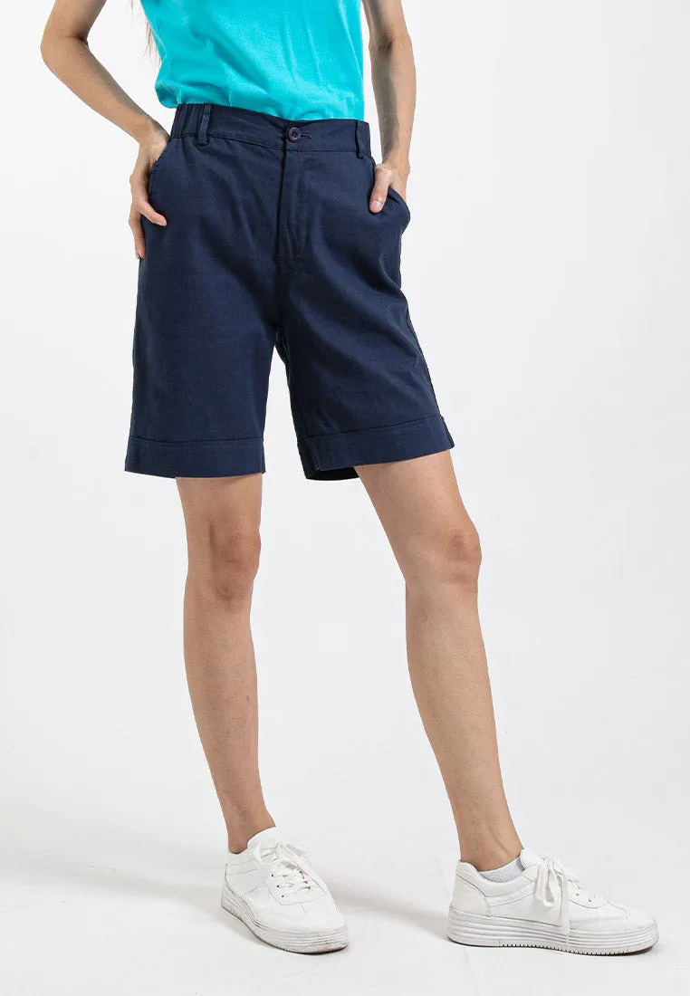 Forest Ladies 17/18" Stretchable Cotton Linen Elastic Waist Women Bermuda Shorts Pants | Seluar Perempuan - 860151