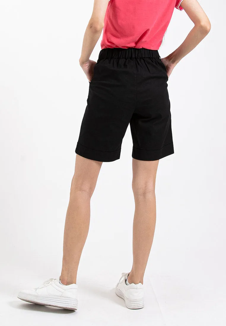 Forest Ladies 17/18" Stretchable Cotton Linen Elastic Waist Women Bermuda Shorts Pants | Seluar Perempuan - 860151