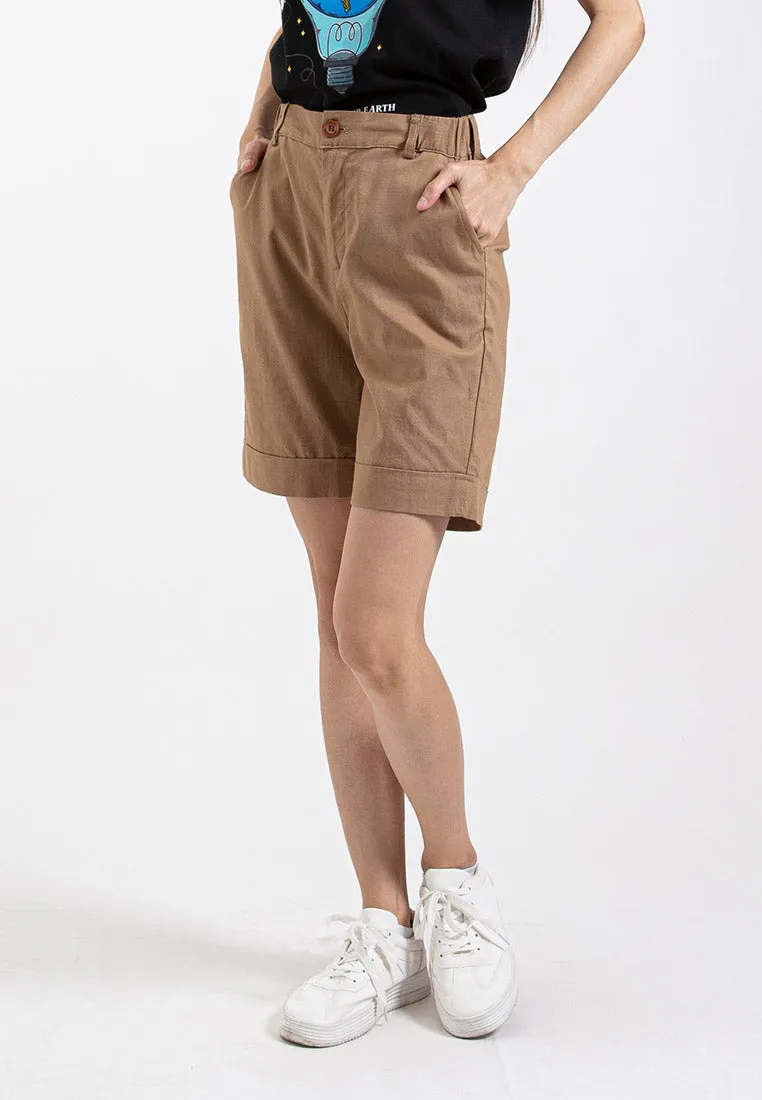 Forest Ladies 17/18" Stretchable Cotton Linen Elastic Waist Women Bermuda Shorts Pants | Seluar Perempuan - 860151