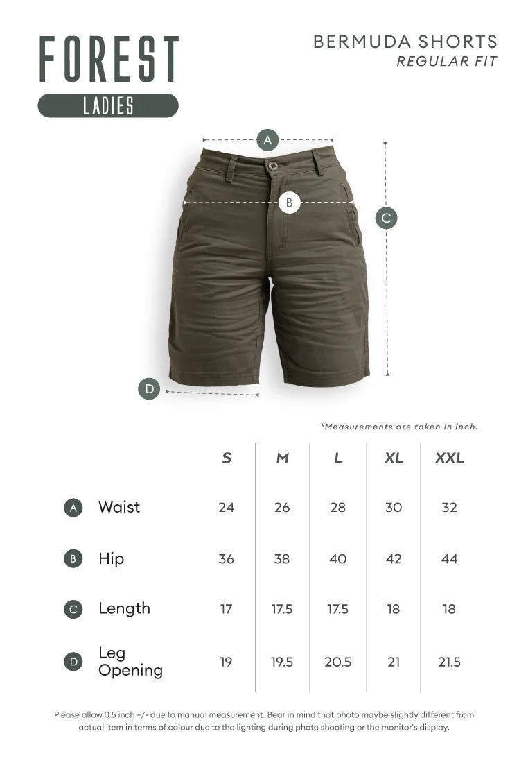 Forest Ladies 17/18" Stretchable Cotton Linen Elastic Waist Women Bermuda Shorts Pants | Seluar Perempuan - 860151
