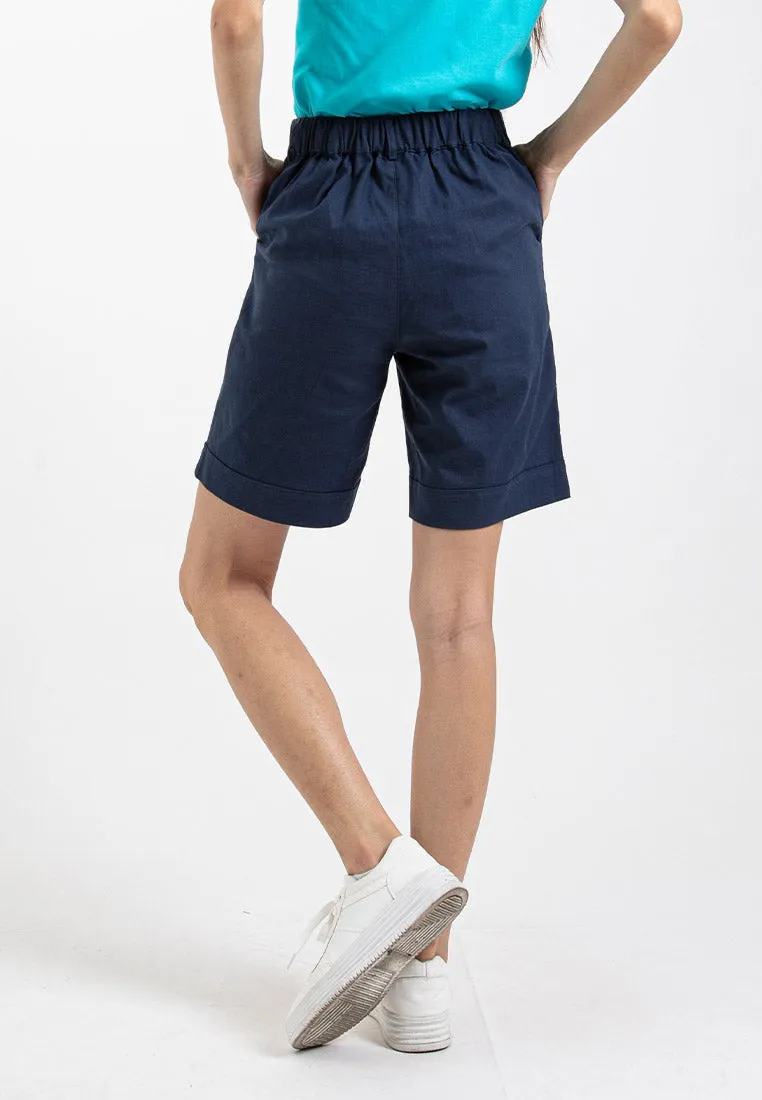 Forest Ladies 17/18" Stretchable Cotton Linen Elastic Waist Women Bermuda Shorts Pants | Seluar Perempuan - 860151