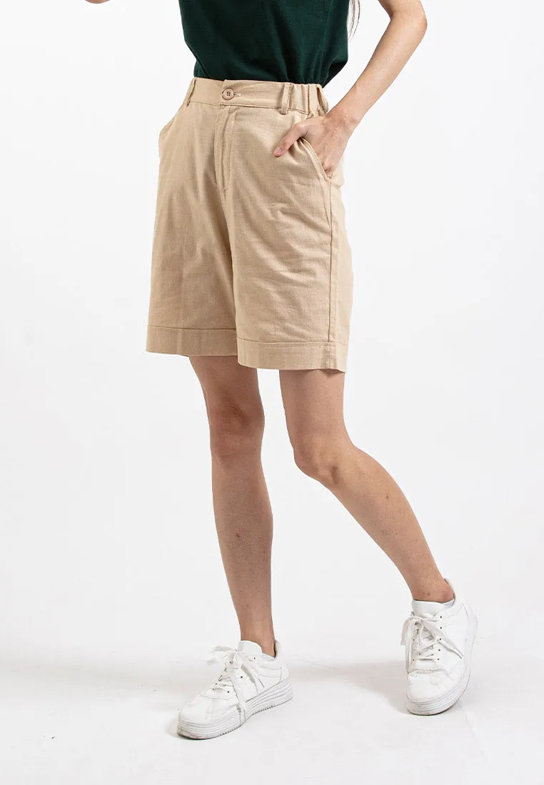 Forest Ladies 17/18" Stretchable Cotton Linen Elastic Waist Women Bermuda Shorts Pants | Seluar Perempuan - 860151