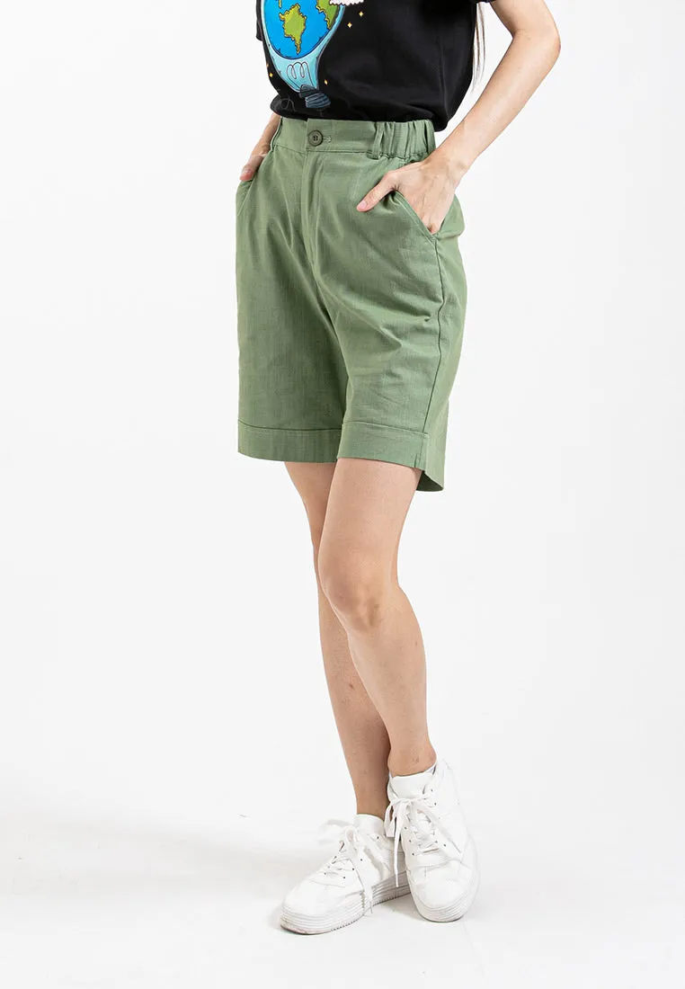 Forest Ladies 17/18" Stretchable Cotton Linen Elastic Waist Women Bermuda Shorts Pants | Seluar Perempuan - 860151