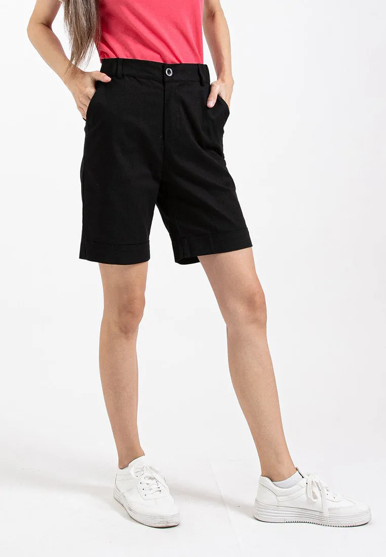 Forest Ladies 17/18" Stretchable Cotton Linen Elastic Waist Women Bermuda Shorts Pants | Seluar Perempuan - 860151