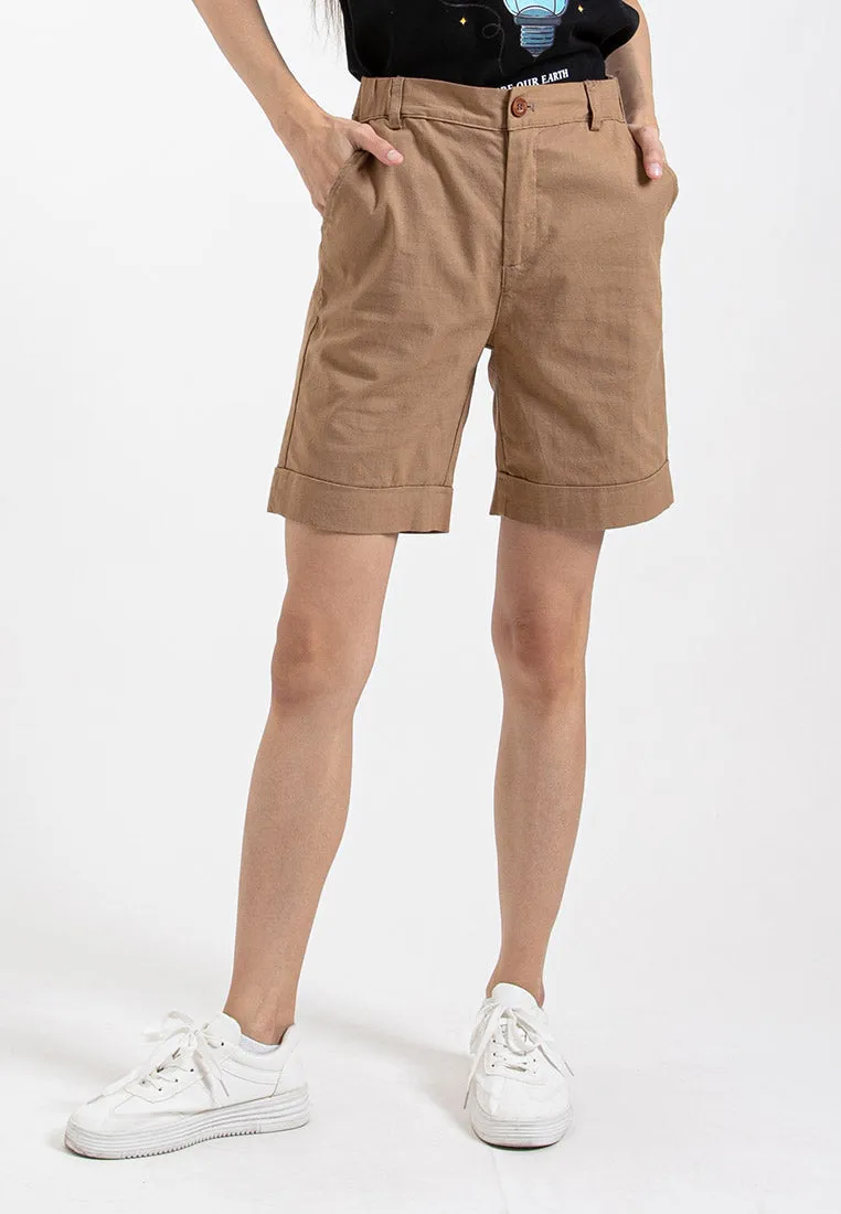 Forest Ladies 17/18" Stretchable Cotton Linen Elastic Waist Women Bermuda Shorts Pants | Seluar Perempuan - 860151