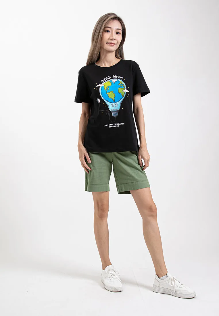 Forest Ladies 17/18" Stretchable Cotton Linen Elastic Waist Women Bermuda Shorts Pants | Seluar Perempuan - 860151