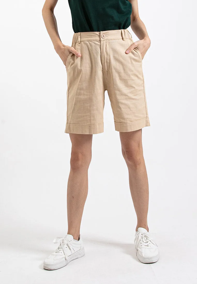 Forest Ladies 17/18" Stretchable Cotton Linen Elastic Waist Women Bermuda Shorts Pants | Seluar Perempuan - 860151