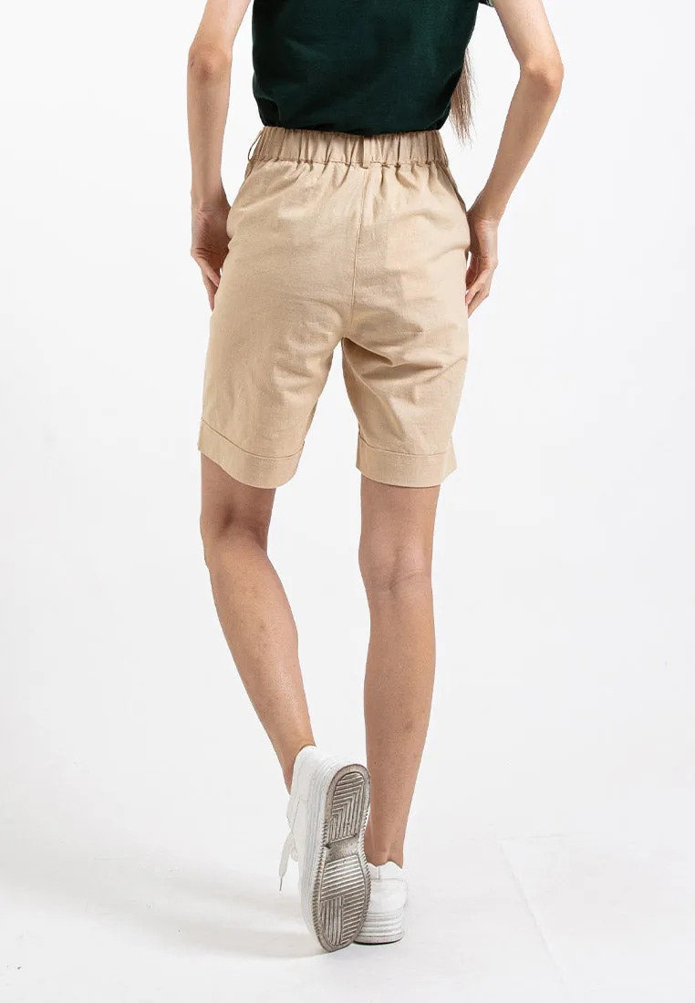 Forest Ladies 17/18" Stretchable Cotton Linen Elastic Waist Women Bermuda Shorts Pants | Seluar Perempuan - 860151