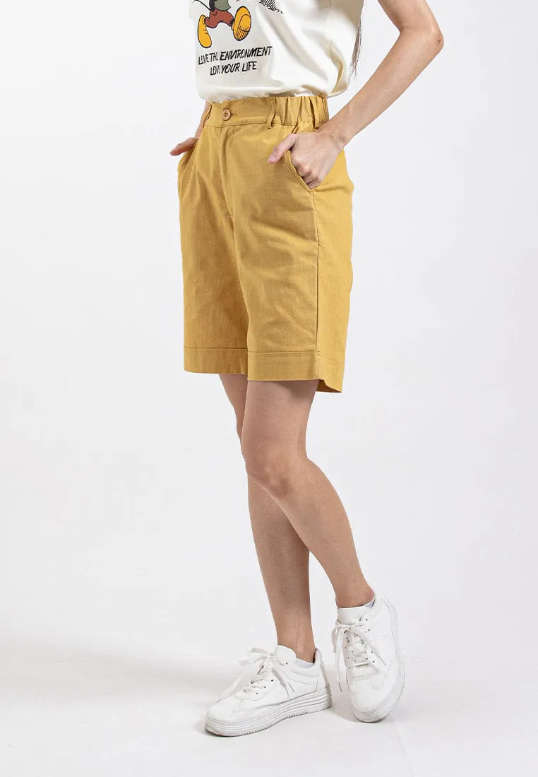 Forest Ladies 17/18" Stretchable Cotton Linen Elastic Waist Women Bermuda Shorts Pants | Seluar Perempuan - 860151