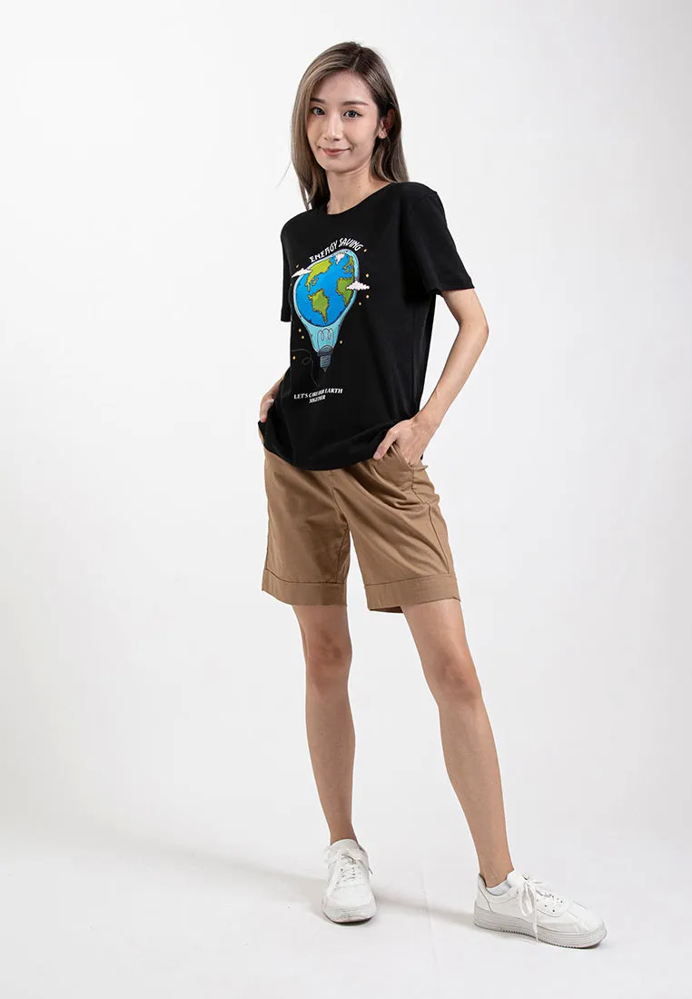 Forest Ladies 17/18" Stretchable Cotton Linen Elastic Waist Women Bermuda Shorts Pants | Seluar Perempuan - 860151