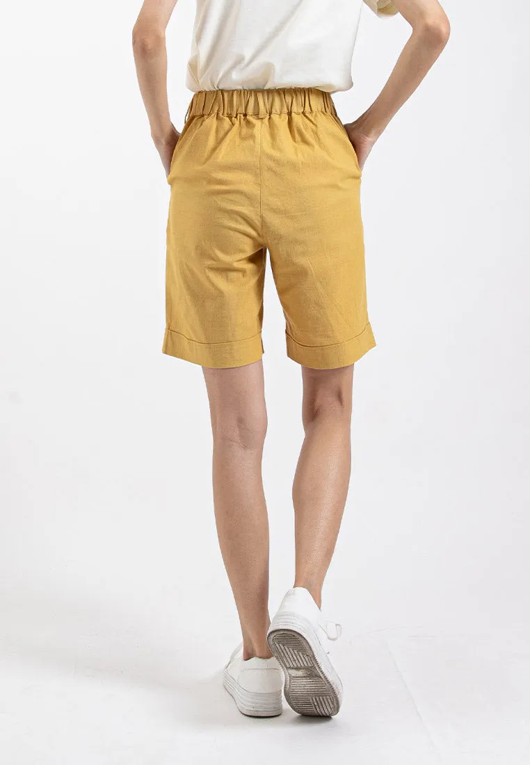 Forest Ladies 17/18" Stretchable Cotton Linen Elastic Waist Women Bermuda Shorts Pants | Seluar Perempuan - 860151