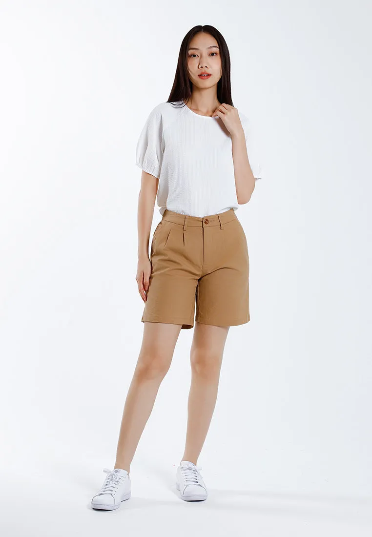 Forest Ladies Stretchable Cotton Linen Pleated Bermuda Shorts Women Short Pants - 870151