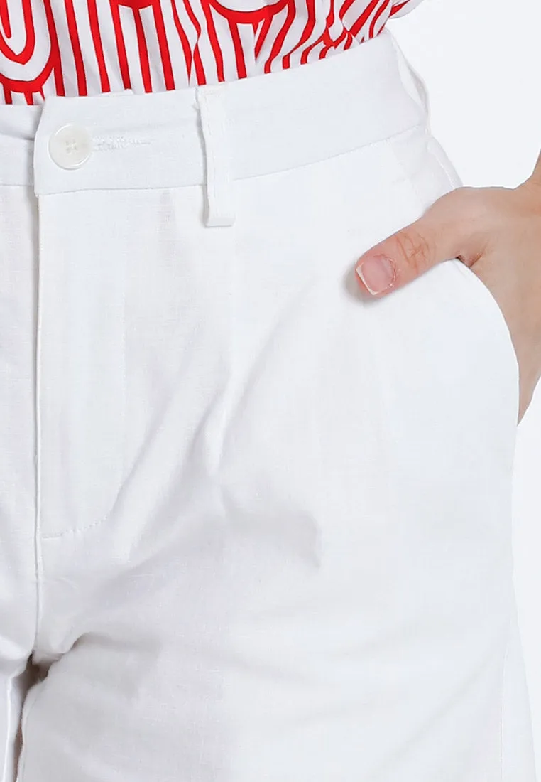 Forest Ladies Stretchable Cotton Linen Pleated Bermuda Shorts Women Short Pants - 870151