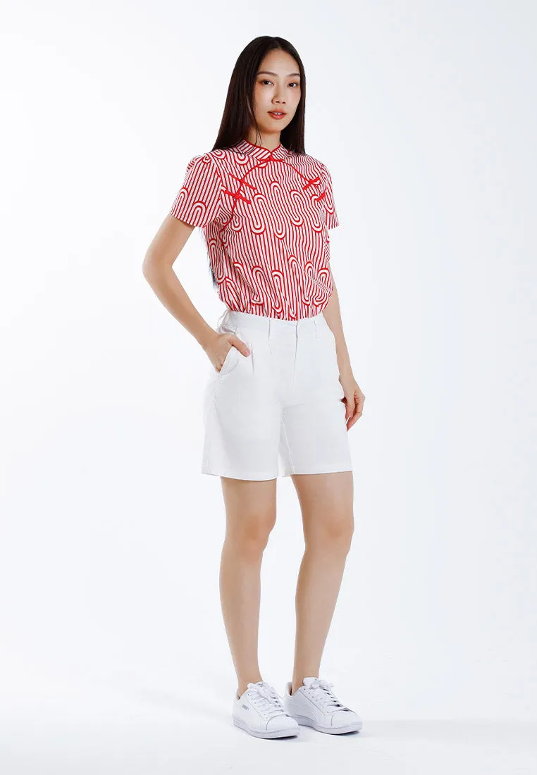 Forest Ladies Stretchable Cotton Linen Pleated Bermuda Shorts Women Short Pants - 870151