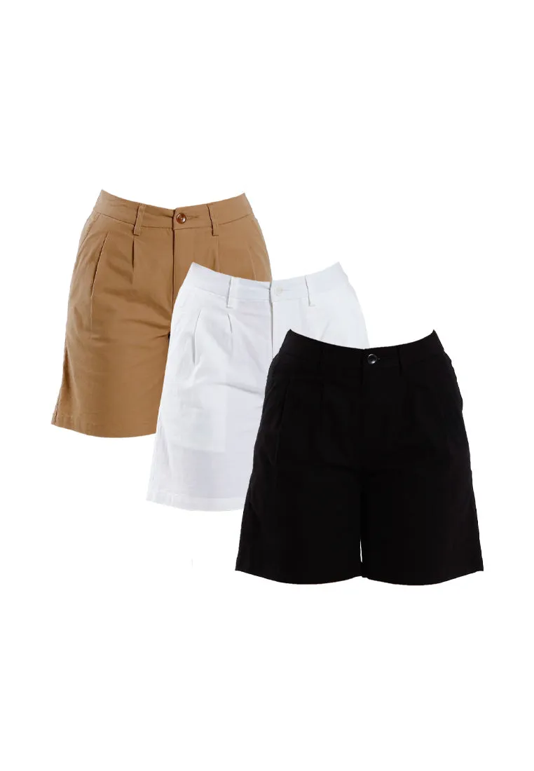 Forest Ladies Stretchable Cotton Linen Pleated Bermuda Shorts Women Short Pants - 870151