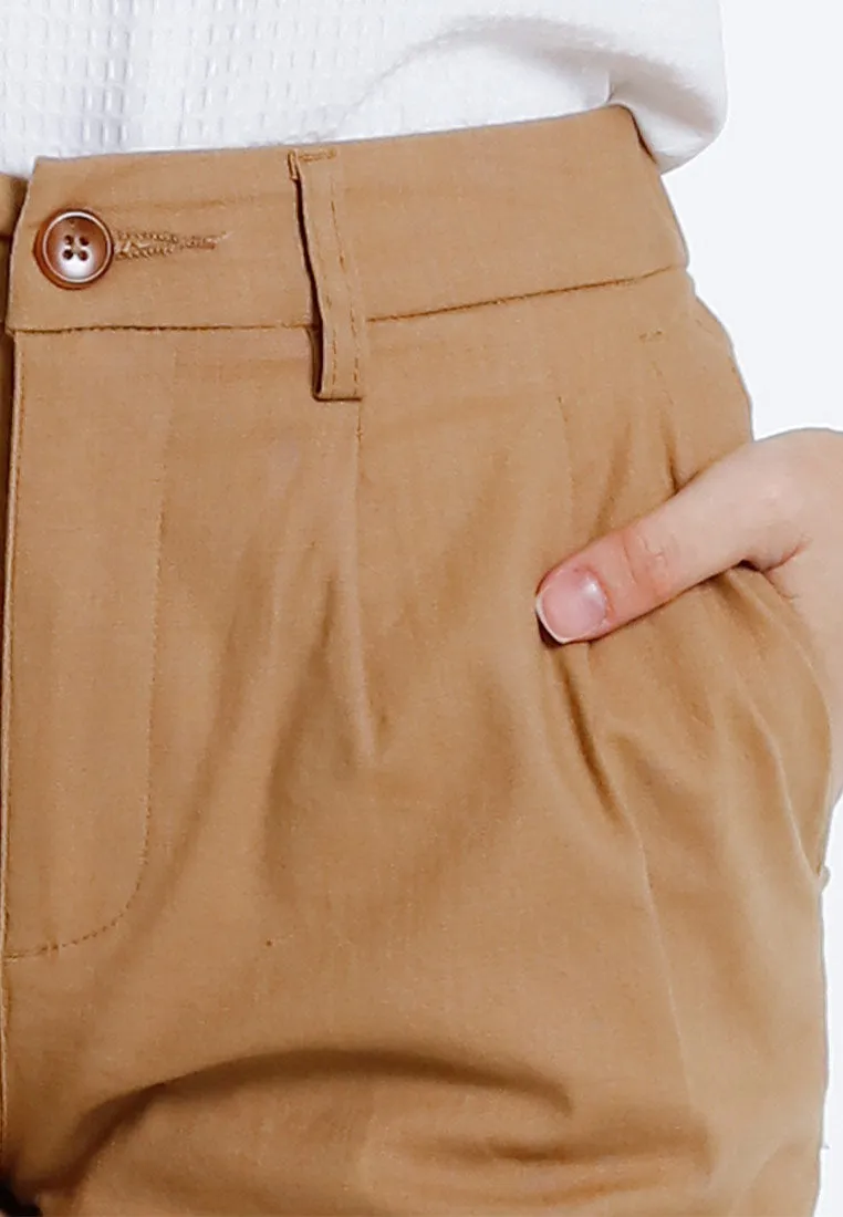 Forest Ladies Stretchable Cotton Linen Pleated Bermuda Shorts Women Short Pants - 870151