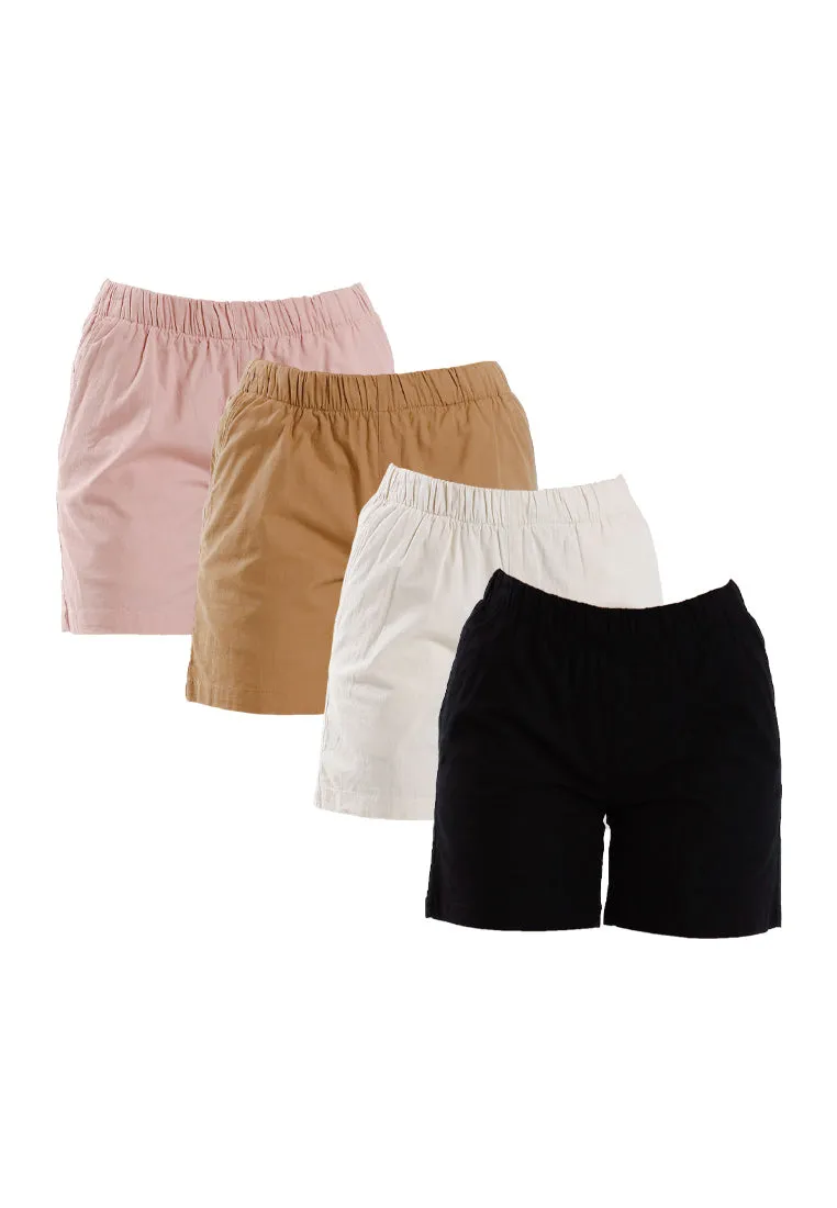 Forest Ladies Stretchable Cotton Linen Shorts Elastic Waist Women Casual Short Pants | Seluar Pendek Perempuan - 860170