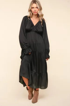 Haptics Midi Dress Flounce Long Sleeve Tiered with Pockets