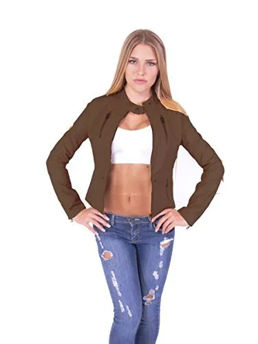 Hollywood Star Fashion Women's Zip Front and Pockets Leather Biker Jacket