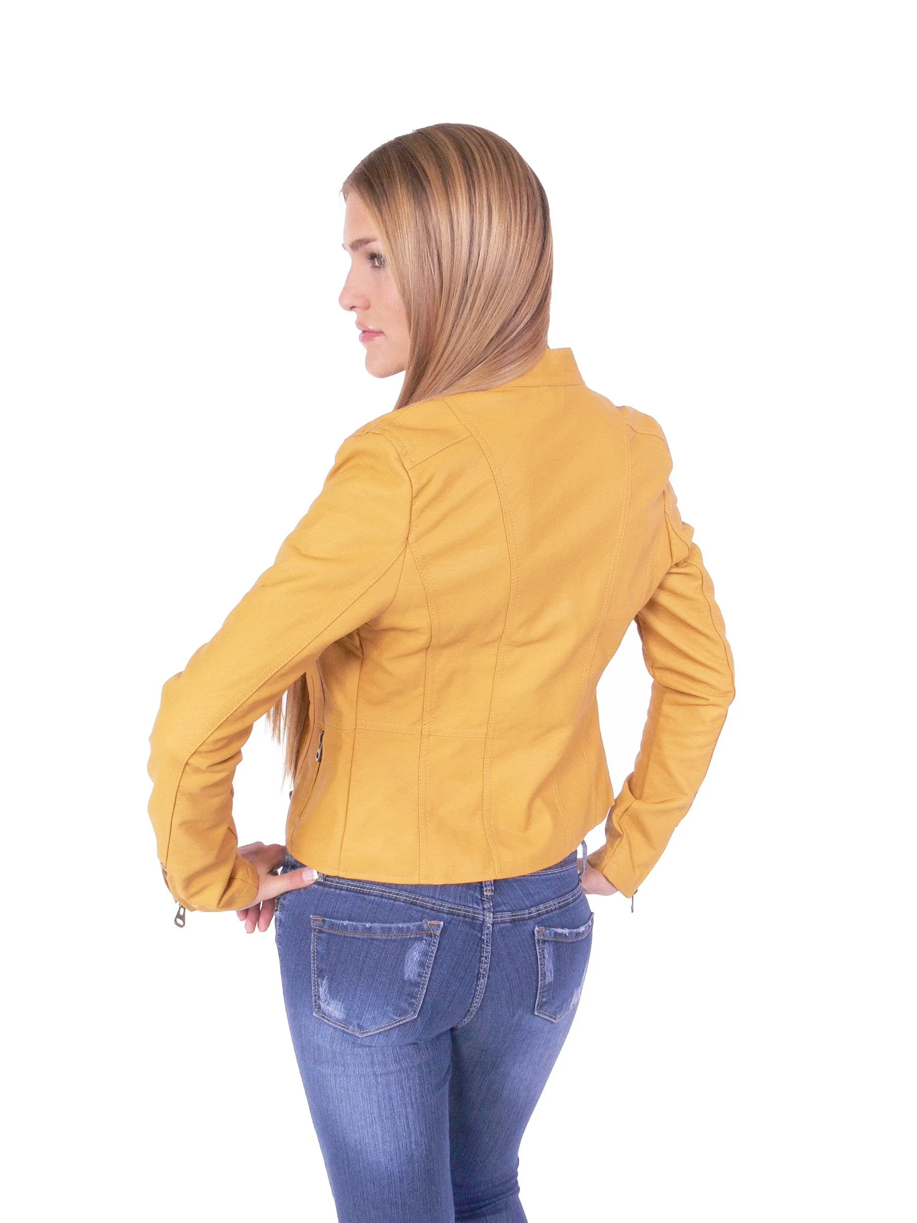 Hollywood Star Fashion Women's Zip Front and Pockets Leather Biker Jacket